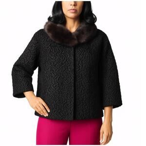 Vintage Black Persian Lamb Fur Coat w/ Mink Collar 1950s Swing Jacket medium